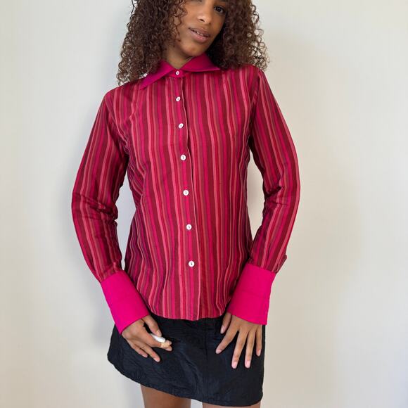 Vintage Italian fuchsia striped silk blouse (Medium) - Picture 6 of 7